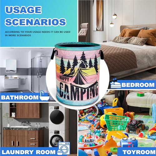 Happy Camping Laundry Basket Mountains Forest Oxford Cloth Laundry Hamper (Happy Camping)