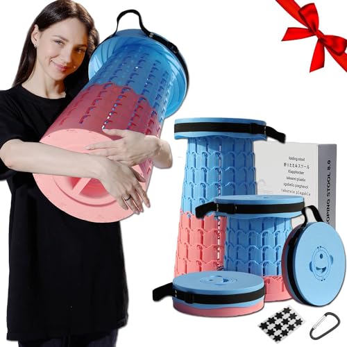 Upgraded 19.7"Portable Collapsible Folding Stool with Cushion Retractable Telescoping Foldable Stool for Adults Heavy Duty Camping Sturdy with Max Load Capacity 1000lbs for Outdoor Fishing Hiking BBQ