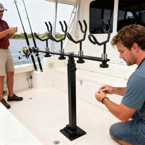 360 Degree Rotation & Adjustable Height Fishing Rod Holder with 4 Head