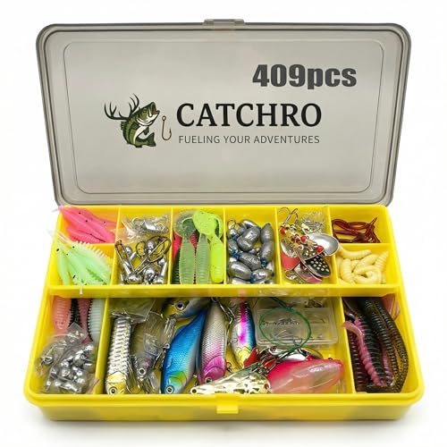 CATCHRO 409 Pcs Fishing Lure Kit & Tackle Box Set