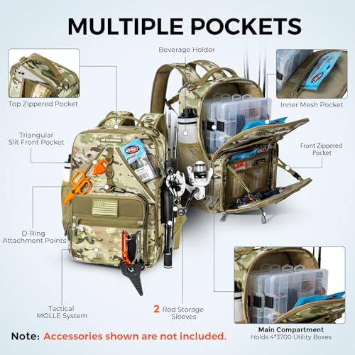 KastMate Fishing Backpack With 2 Rod Holders (D: Khaki Camo)