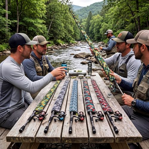 6 Pack Neoprene Fishing Rod Sleeves (65" / Assorted Camo)