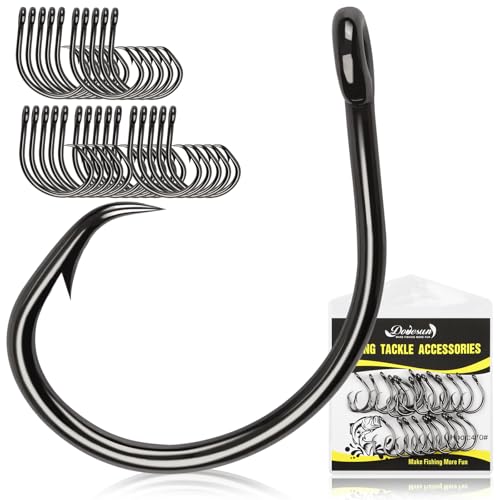 Circle Hooks Saltwater 3X Strong Circle Fishing Hooks for Catfish in (4/0-25pcs)