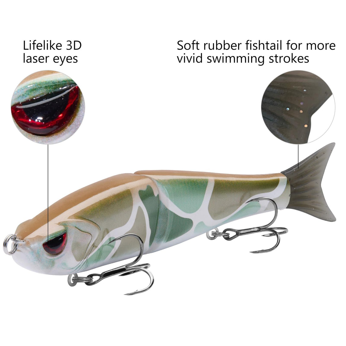 SwimShad Glide Baits Jointed Swimbait Bass Pike Salmon Trout Muskie Fishing Lure (Brown Color Block Camo / 7in/2.2oz)