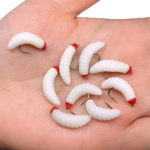24Pcs Fly Fishing Flies Trout Lures Fishing Tackle Fly Fishing Flies with Boxed Trout Bass Artificial Fish Bait (24Pcs-Soft Maggot Worm)