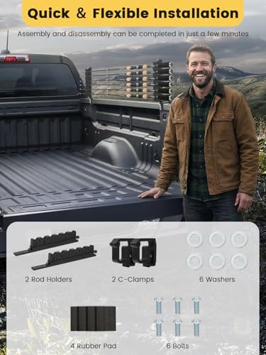 Upgraded Truck Bed Fishing Rod Rack (6 Rods for Truck Bed)