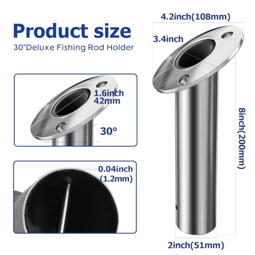 30 Degree Fishing Rod Holder 2 Pack (Stainless Steel - 30 Degree)
