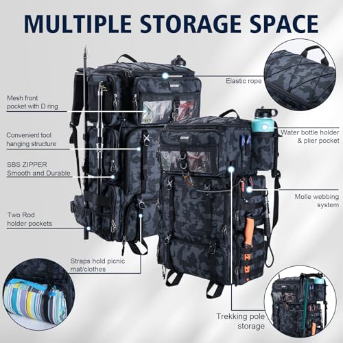 72L Fishing Tackle Backpack with Cooler & 4 3700 Tackle Boxes (A2:Camo with 4 3700 Tackle Boxes)
