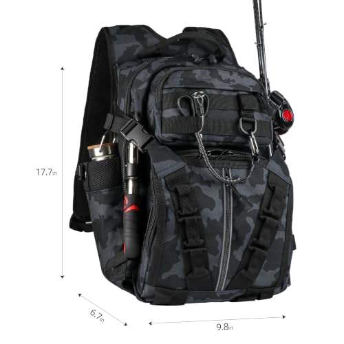 Fishing Backpack with Rod Holder (Black Camo)