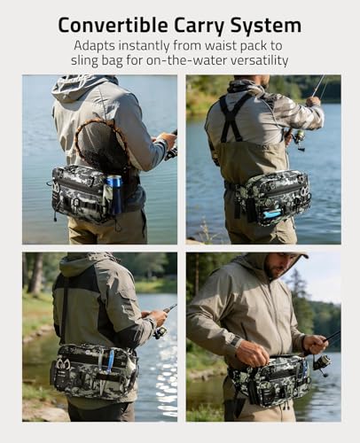 Fishing Tackle Bag Waist Pack with Rod Holder (Tactical Camo)