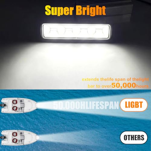 2PCS Led Boat Lights 6inch Marine Led Light Bar 180°Flood Light 96W 4000LM IP67 Waterproof Ponton Boat Deck Dock Lighting for Night Fishing 12