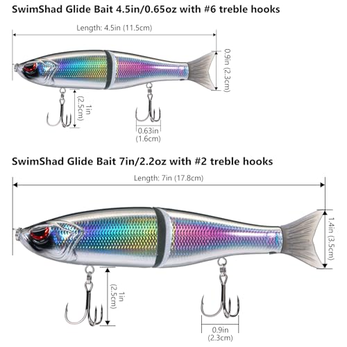 SwimShad Glide Baits Jointed Swimbait Bass Pike Salmon Trout Muskie Fishing Lure (Green/Silver +Pink/Silver +Black/Silver / 7in/2.2oz)