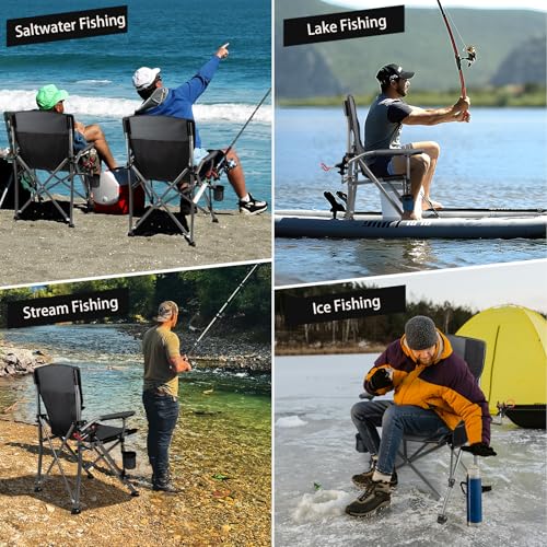 Fishing Chair with Upgraded 360° Adjustable Rod Holder (Grey)