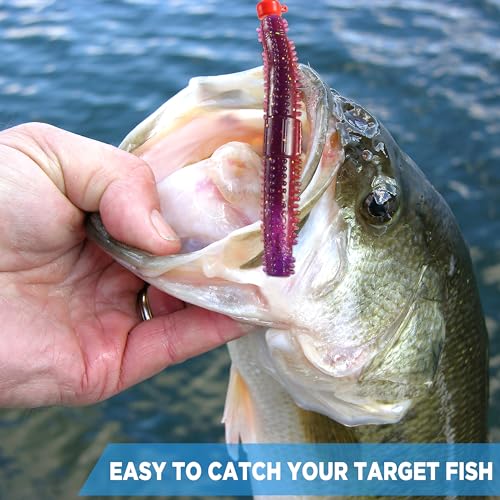 Ned Worms Bass Fishing Lure Kit (65PCS Stick Worms Ned Rig Kit)