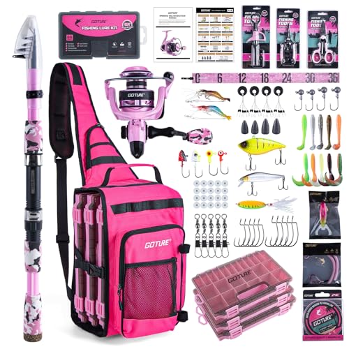 OpenSide Tactical Sling Tackle Bag with Pink Fishing Rod and 3 Tackle Trays (Pink Pole - Sling Bag with 3600 Trays / 6FT/1.8M)