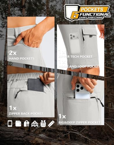 Men's Hiking Cargo Shorts 9" Lightweight Quick Dry 6 Pockets (XX-Large / Light Grey)