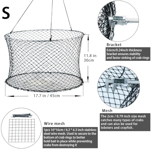 Crab Ring Trap Two Ring Crab Kit with Harness and Bait Clip Fishing Crabbing Net for Board Kayak Dock and Pier Net
