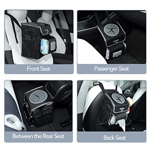 All-in-One Car Trash Can, Garbage Bag for Car with Removable Leakproof Interior Liner, Adjustable Tissue Holder & Straps