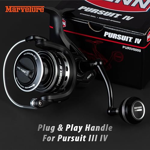 Foldable Power Handle for Penn Pursuit III IV (Black Silver / For Pursuit 5000-6000 Thread)