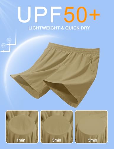 Men's Hiking Fishing Shorts UPF 50+ Quick Dry Lightweight 6" Summer Casual Shorts with Zipper Pockets Khaki (Large / Khaki)