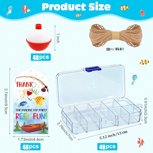 48 Set Fishing Candy Little Tackle Boxes for Birthday Party Favors with 48 Fishing Bobber 48 Thank You Cards for Making My Party Reel Fun Gone Fishing Theme Supplies Fishing Decorations