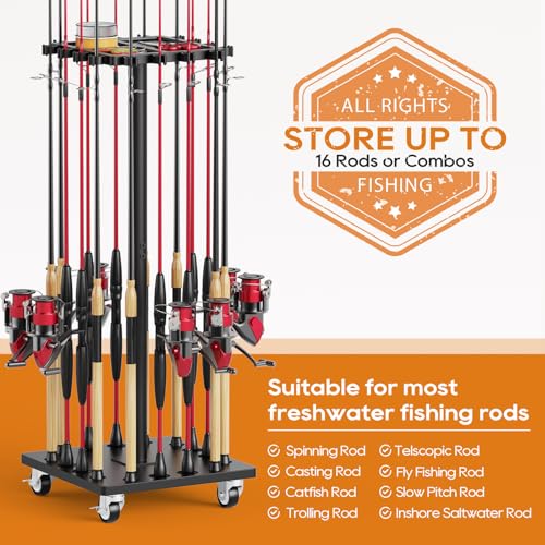 Fishing Rod Holder Rack with 360° Rotating Base (Upgraded Black)