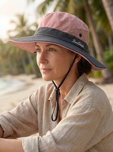 Wide Brim Sun Hat for Men Women (One Size / Pink & Grey)