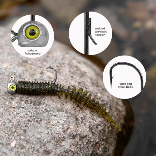 15 Pack Fish Eye Ned Rig Jig Heads with Welded Wire Bait Keeper