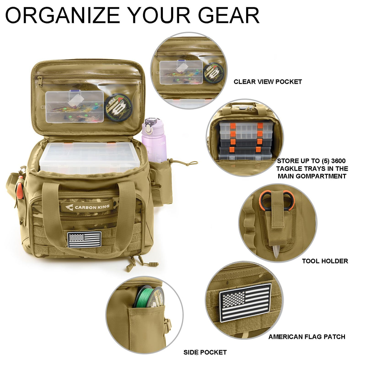 Waterproof Fishing Tackle Bag (Khaki)