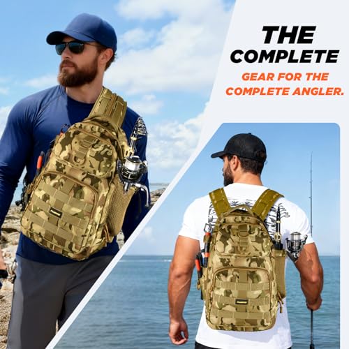 Fishing Backpack with Rod & Reel Combos (Khaki Camo Backpack With Rod and Reel Combo)