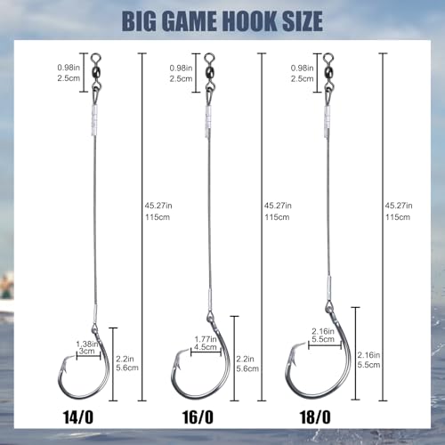 2 Pack Pre Tied Shark Fishing Hook Rigs Heavy Duty Stainless Leader Wire and Big Game Circle Hooks 14 (14/0 - 2 PCS)