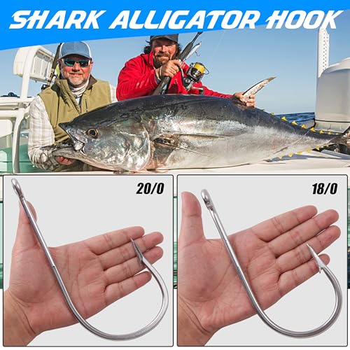 Large Giant Shark and Alligator Hooks Saltwater Big Game Stainless Steel J Hooks Extra Strong Large Sea Fishing Hook for Shark Swordfish Tuna Catfish Size 6 (6/0-8pcs)
