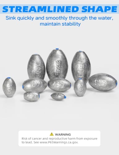 Egg Sinkers Fishing Weights Oval Shaped Fishing Sinkers Lead Fishing Sinker for Saltwater Fishing