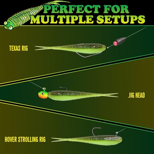 Soft Plastic Baits Forked Tail Fishing Soft Bait for Bass Walleye Trout Crappie Lures Green Flash (Green Flash / 3in-40pcs)