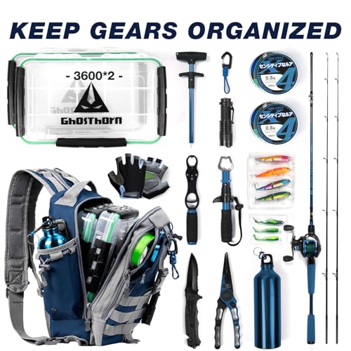 Fishing Backpack with Rod Holder (Blue)