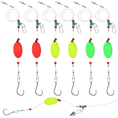 6PCS Pre Tied Fish Finder Rig for Surf Fishing Saltwater Fish Finder Rigs for Shark Bluefish Stripers Bass Surf Fishing Tackle & Gear with 90LB Leader Line (HOOK SIZE: 6/0-6PCS)