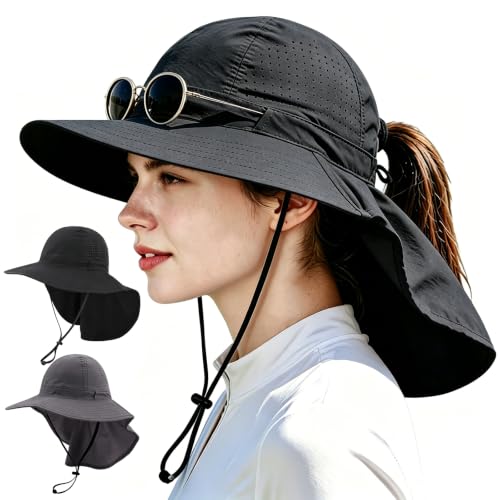 2Pack Sun Hat for Men Women with Neck Flap