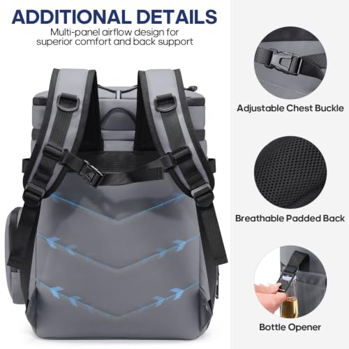 Backpack Cooler Insulated Leakproof 50Cans Lunch Ice Chest Bag Double Deck (Gray)