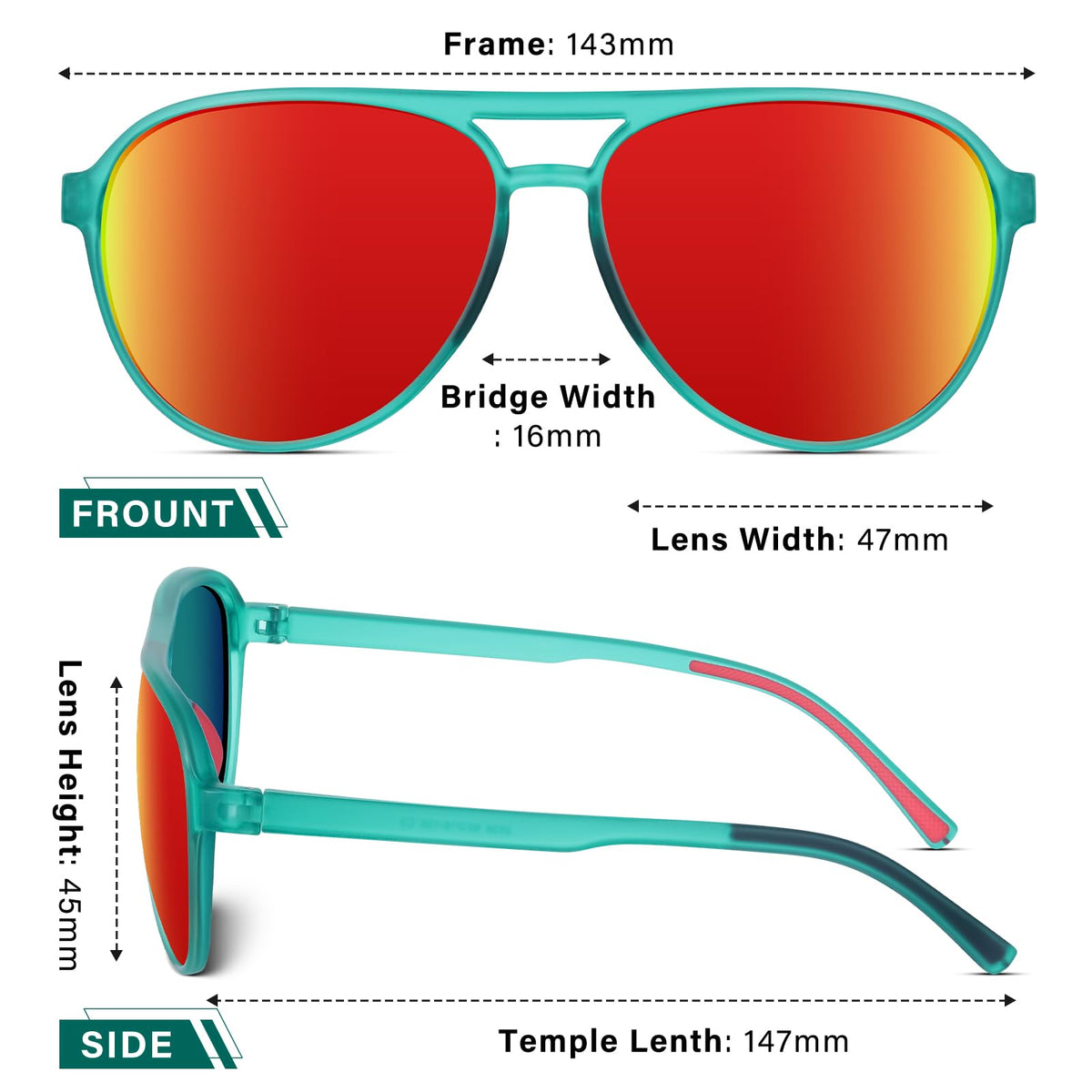 Women's Polarized Aviator Sunglasses Tangle (Green Red)