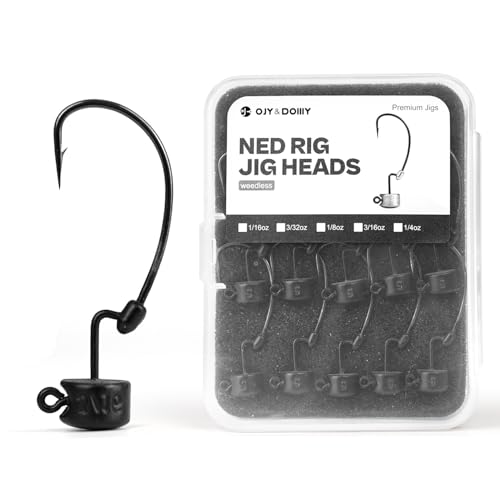 20Pack Weedless Ned Rig Jig Heads with Molded Bait Keeper for Bass Fishing