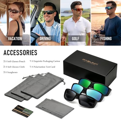 Polarized Sports Sunglasses For Men Women UV400 Protection (（3 Pack）black+blue+green)