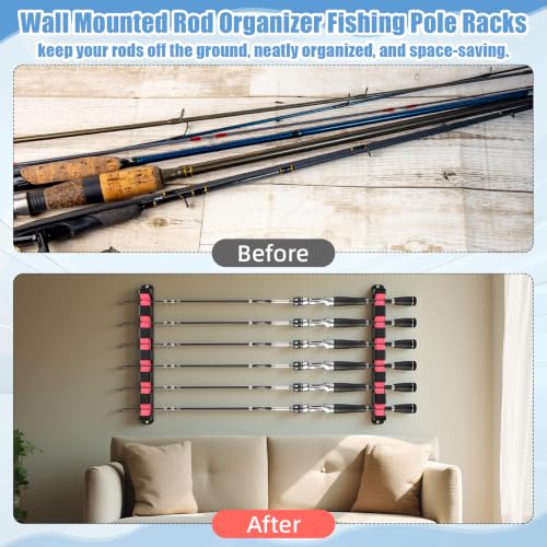 6 Set Fishing Rod Holders for Garage Wall Mount Pole Racks (Horizontal)