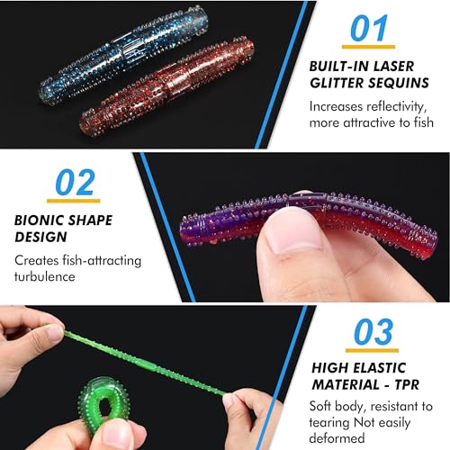 Ned Worms Bass Fishing Lure Kit (44PCS Stick Worms Ned Rig Kit)