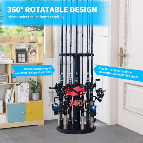 360 Degree Rotating Wood Fishing Rod Holder