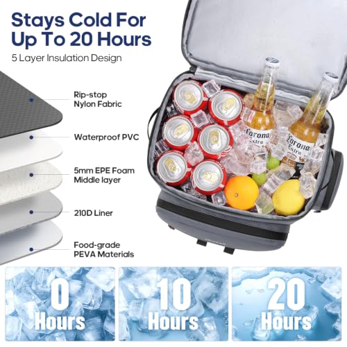 Backpack Cooler Insulated Leakproof 50Cans Lunch Ice Chest Bag Double Deck (Gray)