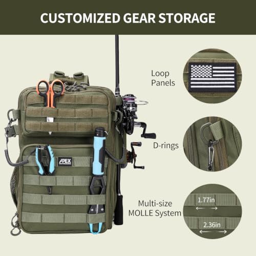 Fishing Backpack with Rod Holder (Green / Large)