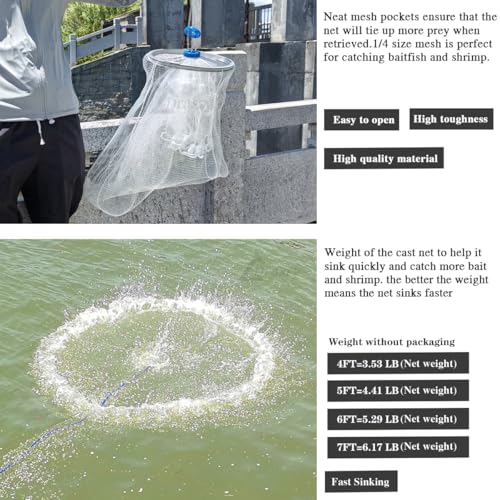 Fishing Cast Net with Aluminum Ring and Bag 3 (4 FT Radius)