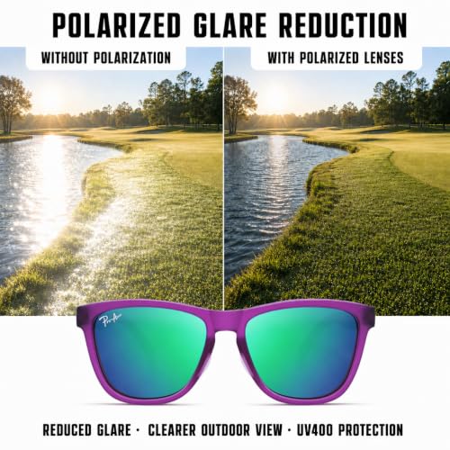 Polarized Golf Sunglasses and Hiking Sunglasses for Men Women (Purple / Green Mirror)
