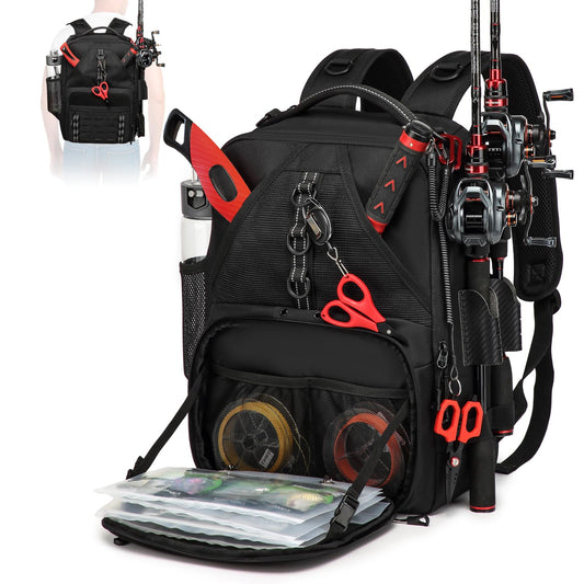 Fishing Tackle Backpack 26L Tackle Bag with 2 Rod Holders for Fishing Gears (26L)