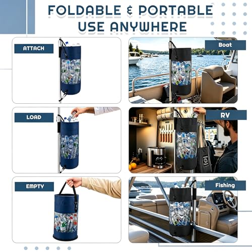 2 Pack Boat Trash Bag Mesh Garbage Holder (Black,Navy Blue)